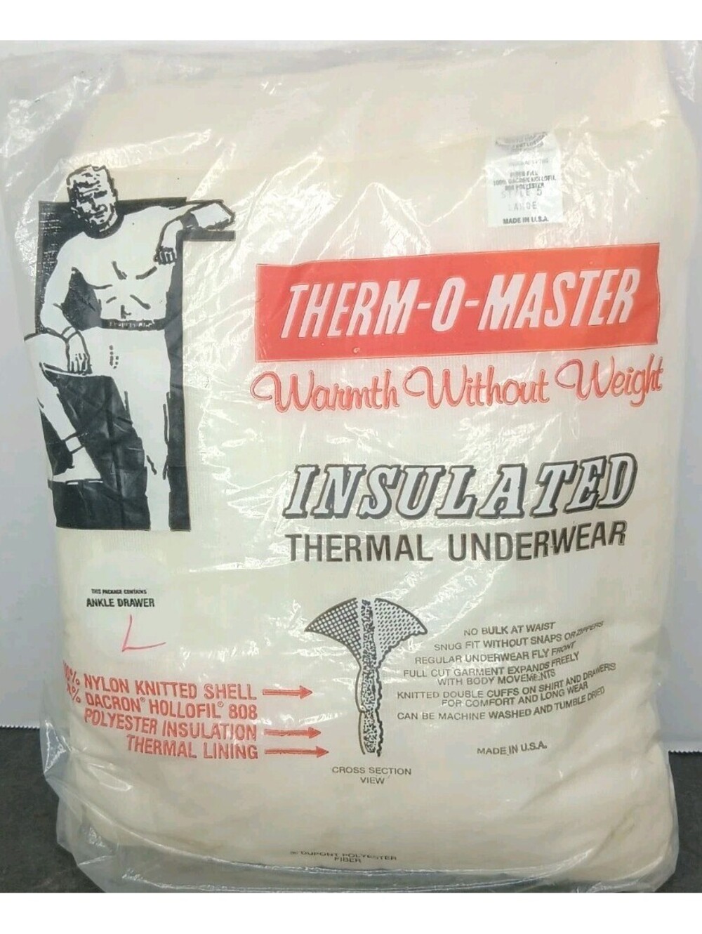 VTG NOS THERM-O-MASTER Insulated Thermal Underwear Bottoms Ankle Drawer Large